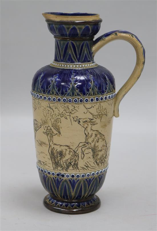 A Doulton Lambeth Hannah Barlow goat jug, spout restored